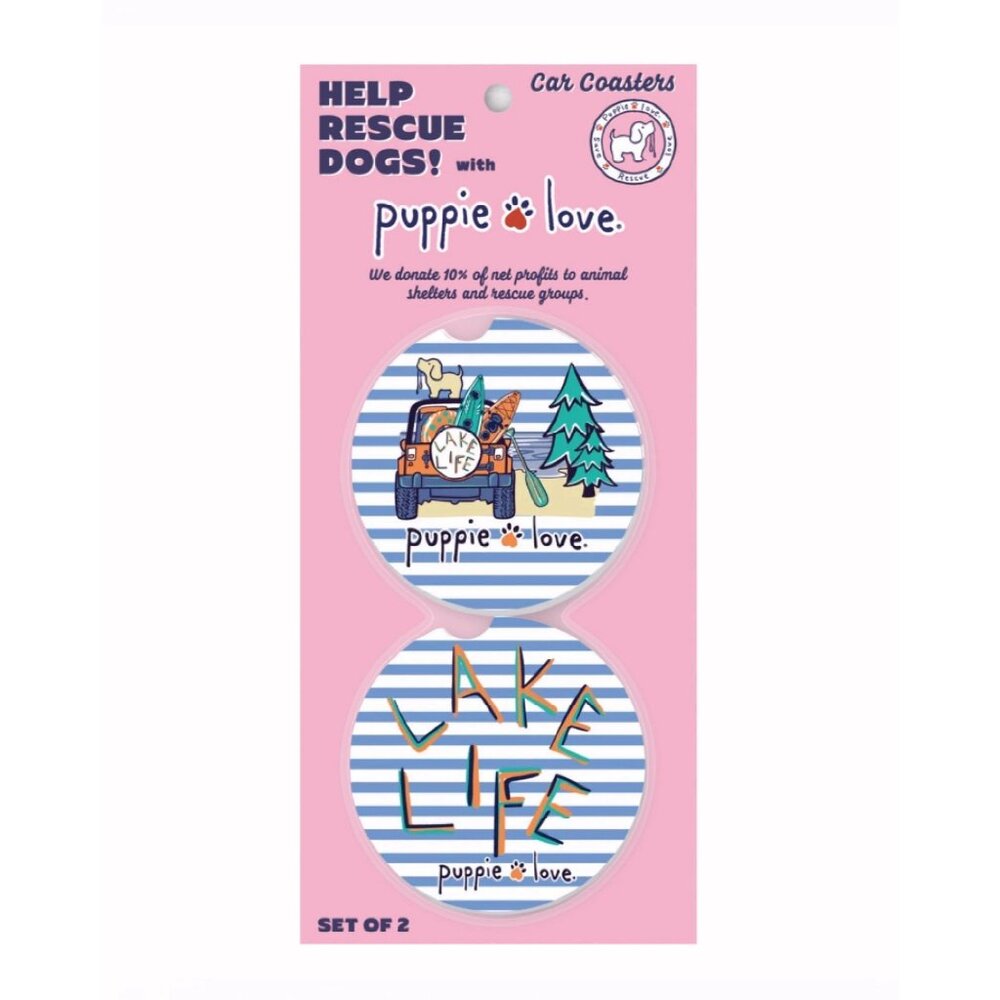 Puppie Love Lake Life Car Coasters (set of 2) NEW Fast Ship
